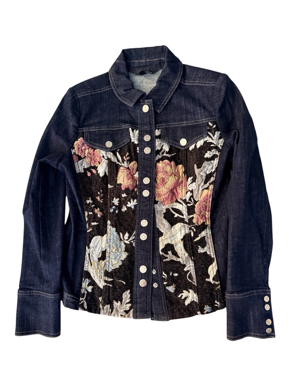 WHBM Embroidered Floral Denim Jacket shacket eclectic grandpa coquette girl cozy
